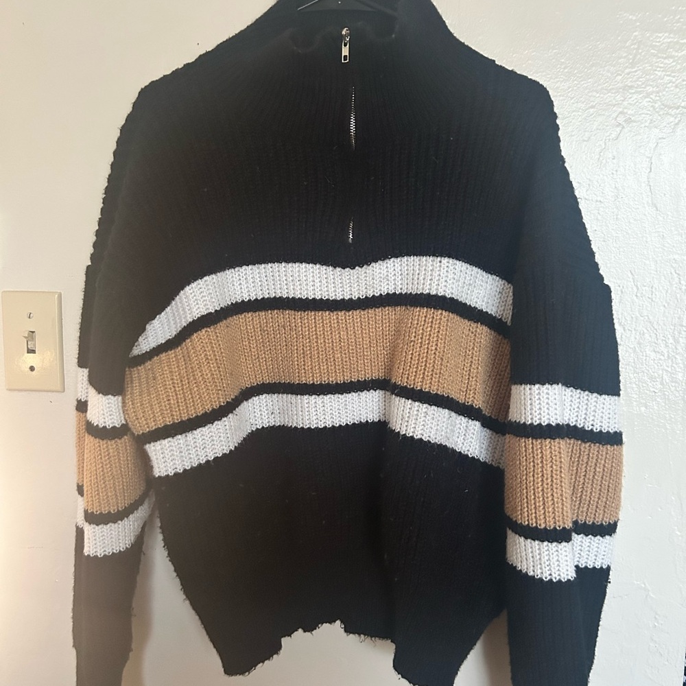 Striped Black and Tan Sweater - Picture 2 of 2